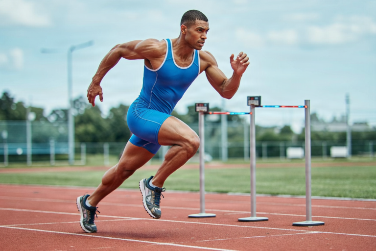 Athlete performing a speed test on a track